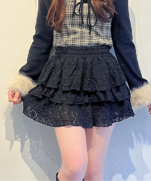 one way（ワンウェイ）の「レースティアードスカート（スカート・レディース・ブラック/オフホワイト/ホワイト・FREE）」の3枚目の写真