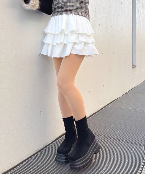 one way（ワンウェイ）の「レースティアードスカート（スカート・レディース・ブラック/オフホワイト/ホワイト・FREE）」の4枚目の写真