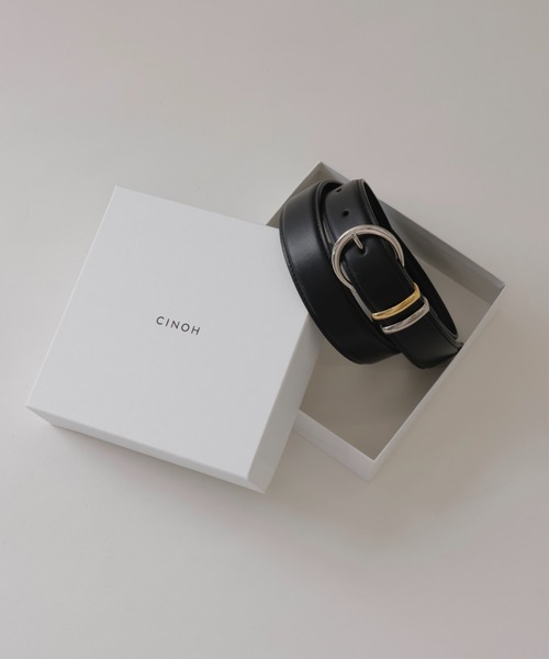 CINOH(チノ)の「LEATHER BELT/SILVER BUCKLE(ベルト・メンズ・ブラック×シルバー・S/M)」の1枚目の写真
