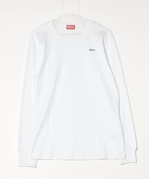 【DIESEL 】ホワイトリブ　長袖　Tシャツ　Mサイズ ディーゼル DIESEL ロゴ 長袖 Tシャツ メンズ ロンT リブ袖 (DIESEL/T
