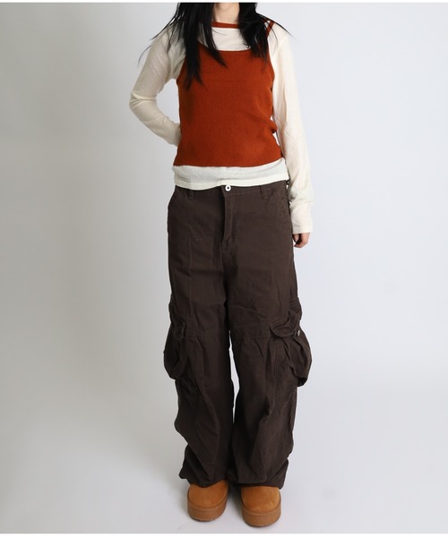 Vini（ヴィニ）の「フェイクレイヤード ロングスリーブTシャツ（Tシャツ/カットソー・レディース・ネイビー/ブラウン・FREE）」の9枚目の写真