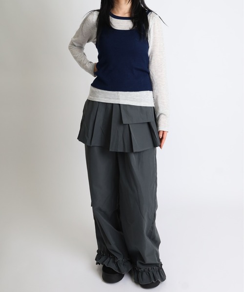 Vini（ヴィニ）の「フェイクレイヤード ロングスリーブTシャツ（Tシャツ/カットソー・レディース・ネイビー/ブラウン・FREE）」の10枚目の写真