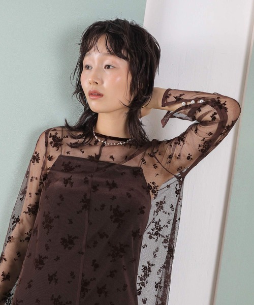 Kana（カナ）の「【kaene 別注カラー】フロッキーベロアチュールレース ２way Iラインワンピース ドレス パーティー 結婚式 お呼ばれ オケージョン（ドレス・レディース・ダークブラウン/カーキ/チャコールグレー・S）」の2枚目の写真