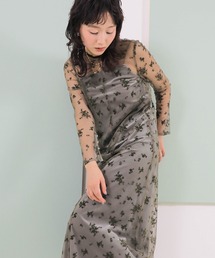 Kana | 【kaene 別注カラー】フロッキーベロアチュールレース ２way Iラインワンピース ドレス パーティー 結婚式 お呼ばれ オケージョン(ドレス)