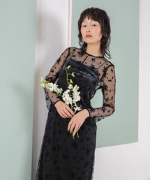 Kana | 【kaene 別注カラー】フロッキーベロアチュールレース ２way Iラインワンピース ドレス パーティー 結婚式 お呼ばれ オケージョン(ドレス)