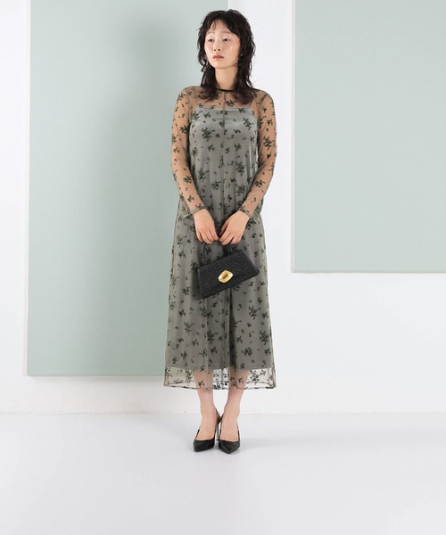 Kana（カナ）の「【kaene 別注カラー】フロッキーベロアチュールレース ２way Iラインワンピース ドレス パーティー 結婚式 お呼ばれ オケージョン（ドレス・レディース・ダークブラウン/カーキ/チャコールグレー・S）」の22枚目の写真