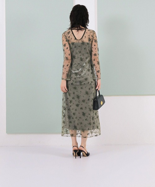 Kana（カナ）の「【kaene 別注カラー】フロッキーベロアチュールレース ２way Iラインワンピース ドレス パーティー 結婚式 お呼ばれ オケージョン（ドレス・レディース・ダークブラウン/カーキ/チャコールグレー・S）」の21枚目の写真