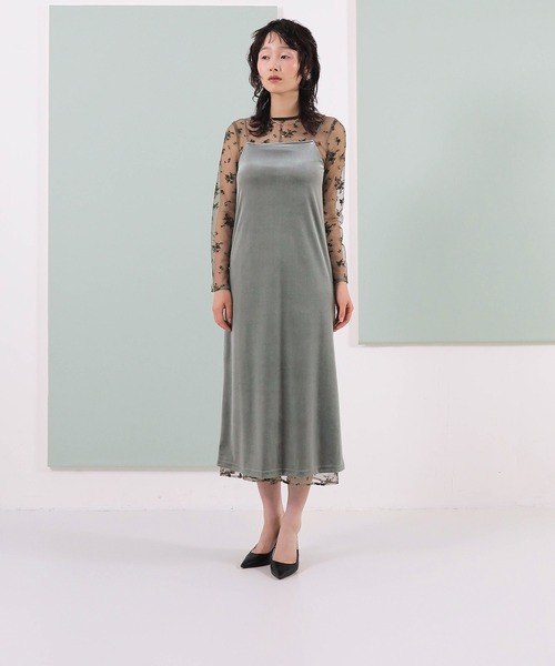 Kana（カナ）の「【kaene 別注カラー】フロッキーベロアチュールレース ２way Iラインワンピース ドレス パーティー 結婚式 お呼ばれ オケージョン（ドレス・レディース・ダークブラウン/カーキ/チャコールグレー・S）」の16枚目の写真