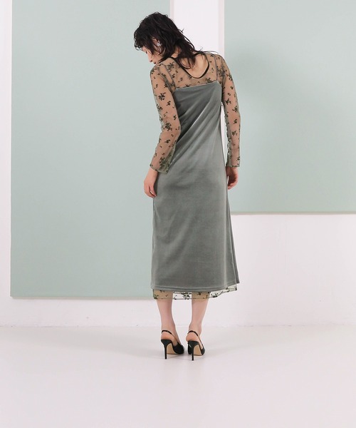 Kana（カナ）の「【kaene 別注カラー】フロッキーベロアチュールレース ２way Iラインワンピース ドレス パーティー 結婚式 お呼ばれ オケージョン（ドレス・レディース・ダークブラウン/カーキ/チャコールグレー・S）」の15枚目の写真