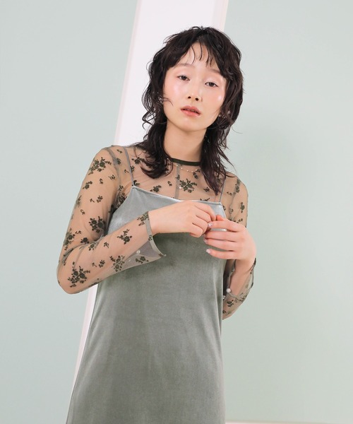 Kana（カナ）の「【kaene 別注カラー】フロッキーベロアチュールレース ２way Iラインワンピース ドレス パーティー 結婚式 お呼ばれ オケージョン（ドレス・レディース・ダークブラウン/カーキ/チャコールグレー・S）」の20枚目の写真