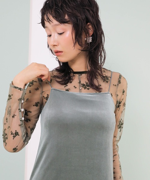 Kana（カナ）の「【kaene 別注カラー】フロッキーベロアチュールレース ２way Iラインワンピース ドレス パーティー 結婚式 お呼ばれ オケージョン（ドレス・レディース・ダークブラウン/カーキ/チャコールグレー・S）」の19枚目の写真