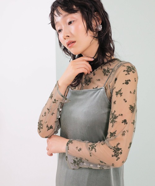 Kana（カナ）の「【kaene 別注カラー】フロッキーベロアチュールレース ２way Iラインワンピース ドレス パーティー 結婚式 お呼ばれ オケージョン（ドレス・レディース・ダークブラウン/カーキ/チャコールグレー・S）」の18枚目の写真