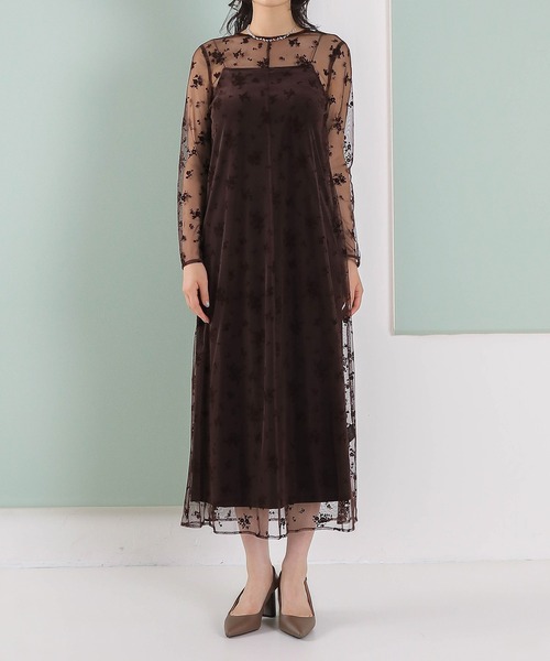 Kana（カナ）の「【kaene 別注カラー】フロッキーベロアチュールレース ２way Iラインワンピース ドレス パーティー 結婚式 お呼ばれ オケージョン（ドレス・レディース・ダークブラウン/カーキ/チャコールグレー・S）」の14枚目の写真