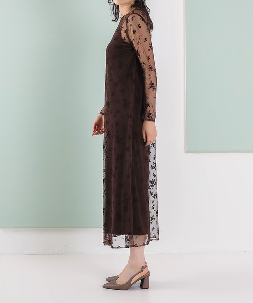 Kana（カナ）の「【kaene 別注カラー】フロッキーベロアチュールレース ２way Iラインワンピース ドレス パーティー 結婚式 お呼ばれ オケージョン（ドレス・レディース・ダークブラウン/カーキ/チャコールグレー・S）」の13枚目の写真