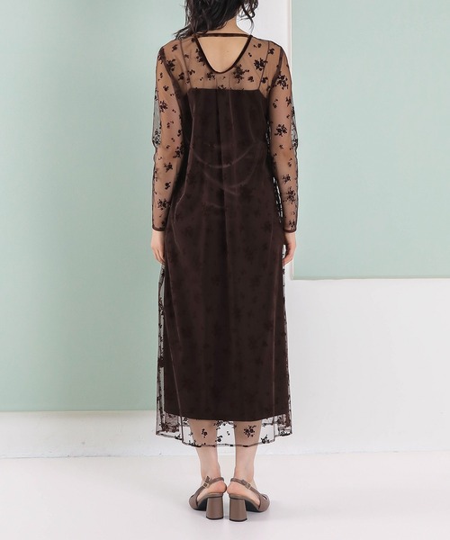 Kana（カナ）の「【kaene 別注カラー】フロッキーベロアチュールレース ２way Iラインワンピース ドレス パーティー 結婚式 お呼ばれ オケージョン（ドレス・レディース・ダークブラウン/カーキ/チャコールグレー・S）」の11枚目の写真