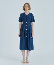 ボタンポイントロングワンピース - ネイビー