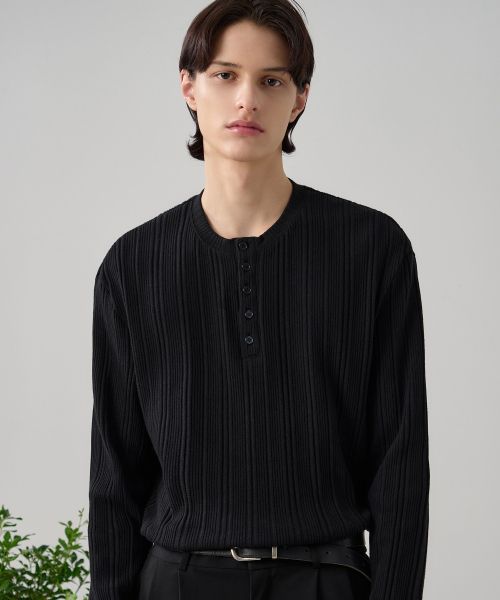 DRAW FIT（ドローフィット）の「リブヘンリーネックTシャツ[ブラック]（Tシャツ/カットソー・メンズ・その他・MEDIUM/LARGE/X-LARGE）」の2枚目の写真