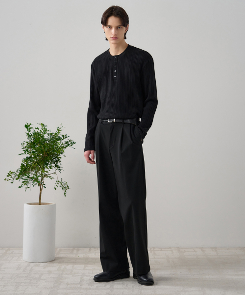 DRAW FIT（ドローフィット）の「リブヘンリーネックTシャツ[ブラック]（Tシャツ/カットソー・メンズ・その他・MEDIUM/LARGE/X-LARGE）」の3枚目の写真