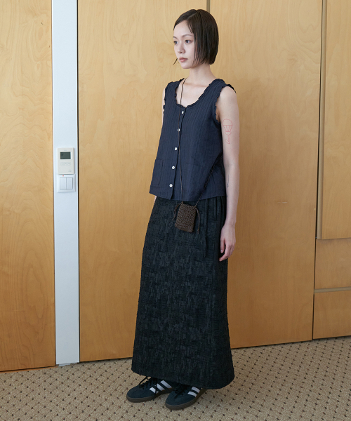STEP AROUND(ステップアラウンド)の「Tweed drawstring long skirt_BLACK(スカート・レディース・その他・SMALL/MEDIUM)」の1枚目の写真