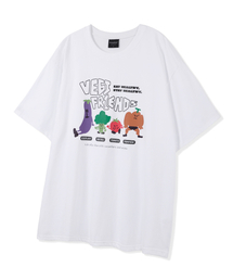 Soft Cotton Overfit Veggie Friends Drawing Short Sleeve [White]