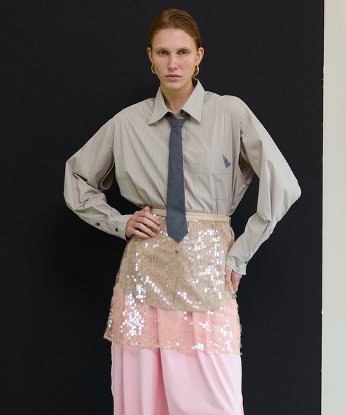 MAISON SPECIAL(メゾンスペシャル)の「Striped Tie Shirt/ストライプネクタイシャツ(シャツ/ブラウス・レディース・ブラウン/グレー/ブルー・FREE)」の2枚目の写真