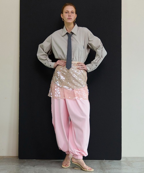 MAISON SPECIAL(メゾンスペシャル)の「Striped Tie Shirt/ストライプネクタイシャツ(シャツ/ブラウス・レディース・ブラウン/グレー/ブルー・FREE)」の5枚目の写真