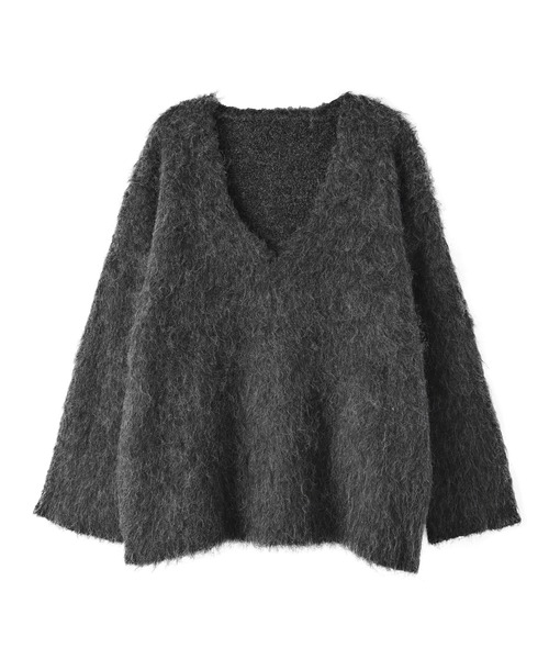 STYLE DELI(スタイルデリ)の「【BLK001】ブークレシャギーVネックプルオーバー(ニット/セーター・レディース・イエロー/チャコール・FREE)」の22枚目の写真