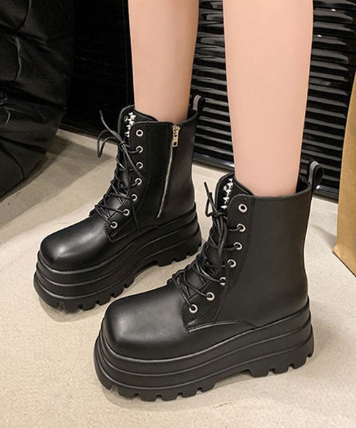 Lace Ladies(レースレディース)の「レザー調 厚底 レースアップ ショート ブーツ(ブーツ・レディース・ブラック・23cm/23.5cm/24cm/24.5cm/25cm)」の14枚目の写真