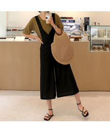 BBAEBBAE（ペッペ）の「V-neck sleeveless linen wide jumpsuit（つなぎ/オールインワン・レディース）」
