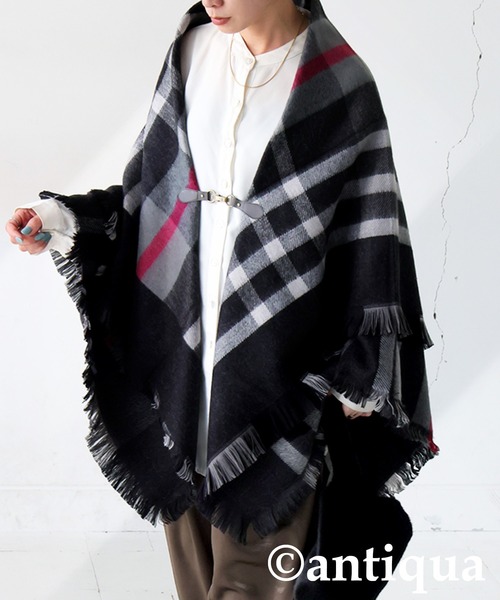 antiqua（アンティカ）の「チェック柄 2WAY ストール（ストール/ショール・レディース・ネイビー系1/レッド系その他/ブラックミックス・ONESIZE）」の2枚目の写真