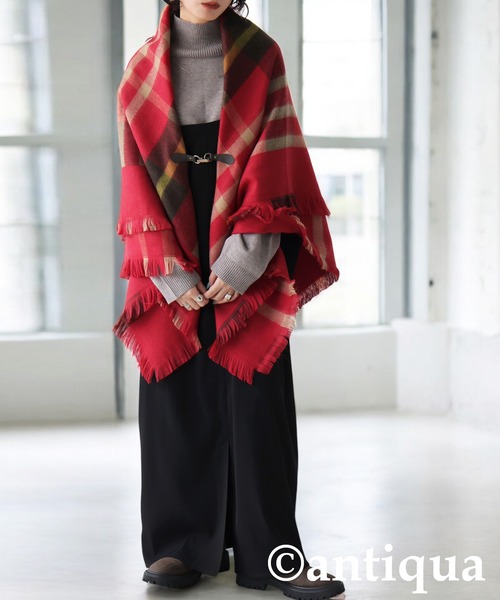 antiqua（アンティカ）の「チェック柄 2WAY ストール（ストール/ショール・レディース・ネイビー系1/レッド系その他/ブラックミックス・ONESIZE）」の11枚目の写真