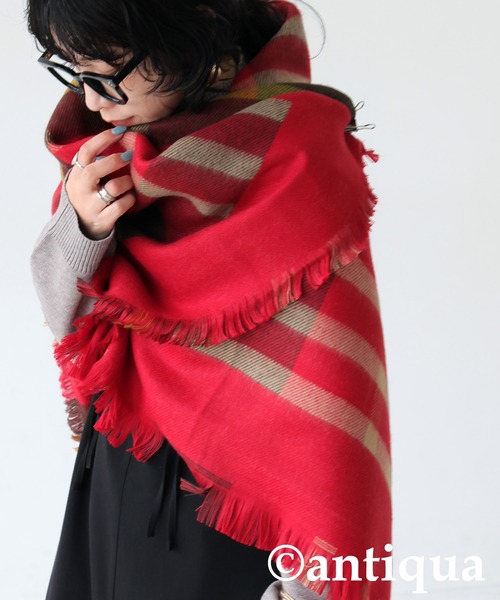 antiqua（アンティカ）の「チェック柄 2WAY ストール（ストール/ショール・レディース・ネイビー系1/レッド系その他/ブラックミックス・ONESIZE）」の14枚目の写真