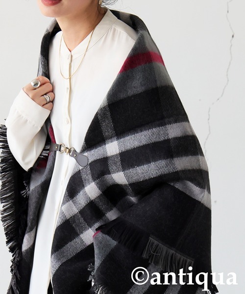 antiqua（アンティカ）の「チェック柄 2WAY ストール（ストール/ショール・レディース・ネイビー系1/レッド系その他/ブラックミックス・ONESIZE）」の15枚目の写真