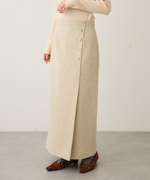 CRAFT STANDARD BOUTIQUE(クラフトスタンダードブティック)の「ラップ風Iラインスカート(スカート・レディース・ライトベージュ/杢グレー・FREE)」の12枚目の写真