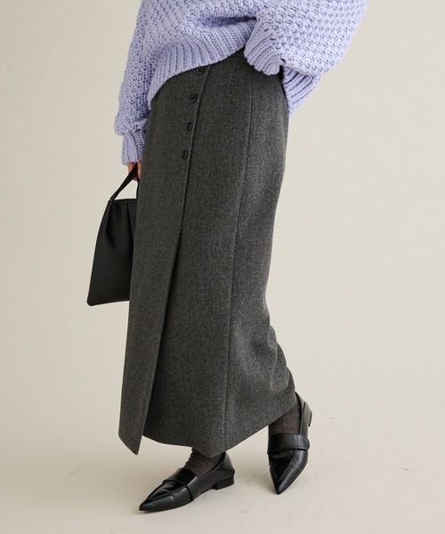 CRAFT STANDARD BOUTIQUE(クラフトスタンダードブティック)の「ラップ風Iラインスカート(スカート・レディース・ライトベージュ/杢グレー・FREE)」の2枚目の写真