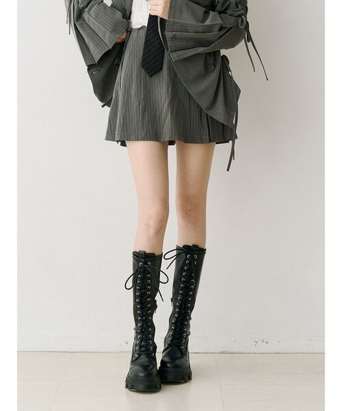 jouetie（ジュエティ）の「リボンプリーツスカパン【セットアップ対応】（スカート・レディース・ピンク/グレー/ブラック・MEDIUM）」の4枚目の写真