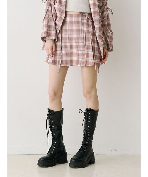 jouetie（ジュエティ）の「リボンプリーツスカパン【セットアップ対応】（スカート・レディース・ピンク/グレー/ブラック・MEDIUM）」の5枚目の写真