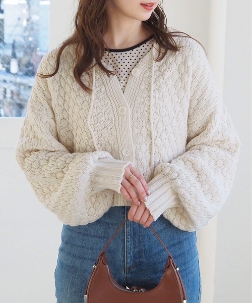 tiptop（ティップトップ）の「ポコポコ編前後2wayカーディガン（ニット