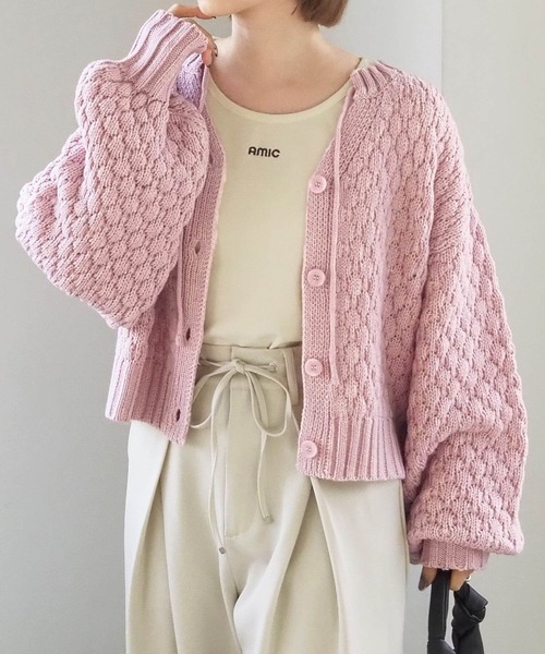 tiptop（ティップトップ）の「ポコポコ編前後2wayカーディガン（ニット/セーター・レディース・アイボリー/チャコールグレー/ピンク/イエロー・FREE）」の15枚目の写真