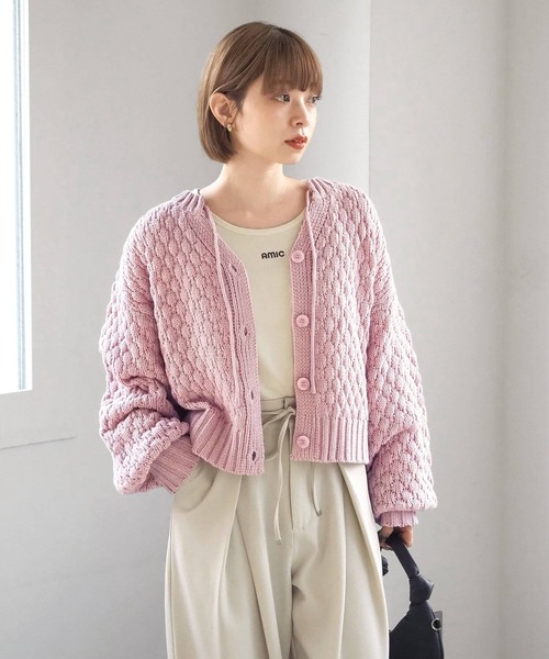 tiptop（ティップトップ）の「ポコポコ編前後2wayカーディガン（ニット/セーター・レディース・アイボリー/チャコールグレー/ピンク/イエロー・FREE）」の17枚目の写真