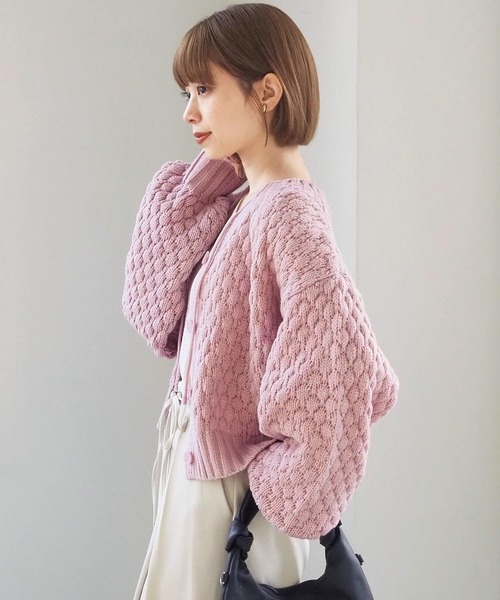 tiptop（ティップトップ）の「ポコポコ編前後2wayカーディガン（ニット/セーター・レディース・アイボリー/チャコールグレー/ピンク/イエロー・FREE）」の18枚目の写真