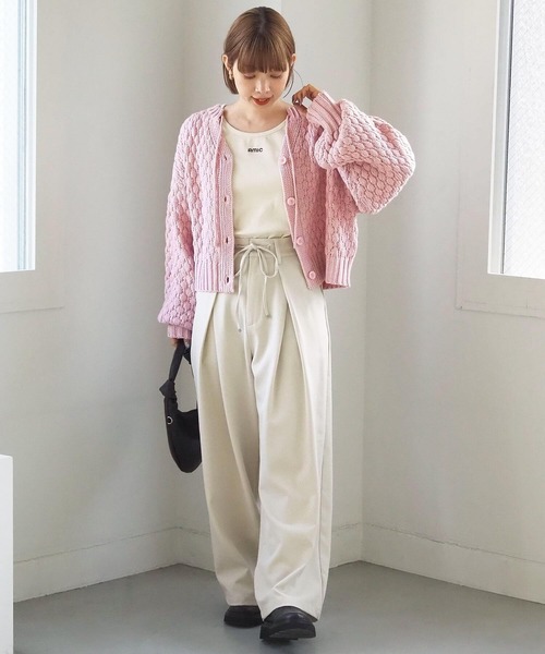 tiptop（ティップトップ）の「ポコポコ編前後2wayカーディガン（ニット/セーター・レディース・アイボリー/チャコールグレー/ピンク/イエロー・FREE）」の19枚目の写真