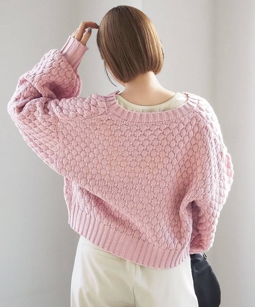 tiptop（ティップトップ）の「ポコポコ編前後2wayカーディガン（ニット/セーター・レディース・アイボリー/チャコールグレー/ピンク/イエロー・FREE）」の21枚目の写真