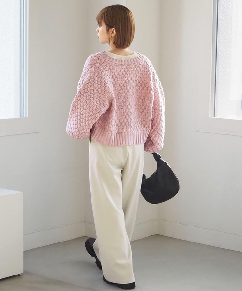 tiptop（ティップトップ）の「ポコポコ編前後2wayカーディガン（ニット/セーター・レディース・アイボリー/チャコールグレー/ピンク/イエロー・FREE）」の22枚目の写真