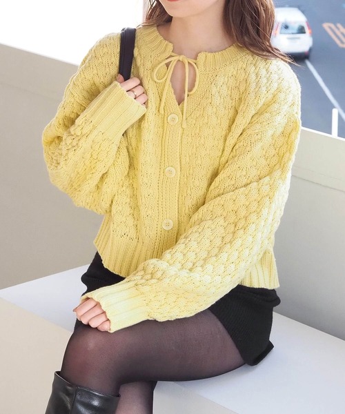 tiptop（ティップトップ）の「ポコポコ編前後2wayカーディガン（ニット/セーター・レディース・アイボリー/チャコールグレー/ピンク/イエロー・FREE）」の5枚目の写真