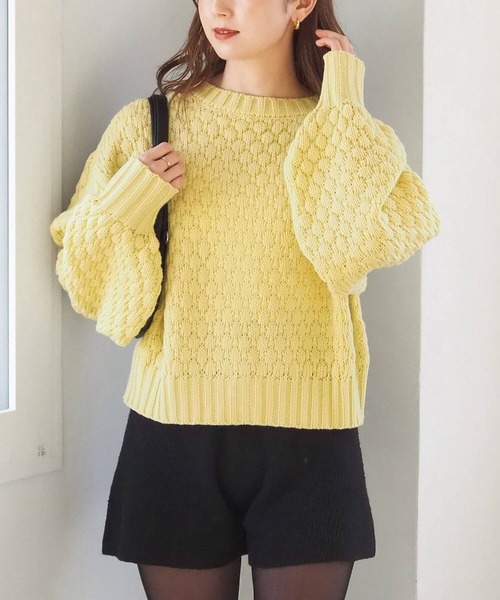 tiptop（ティップトップ）の「ポコポコ編前後2wayカーディガン（ニット/セーター・レディース・アイボリー/チャコールグレー/ピンク/イエロー・FREE）」の7枚目の写真
