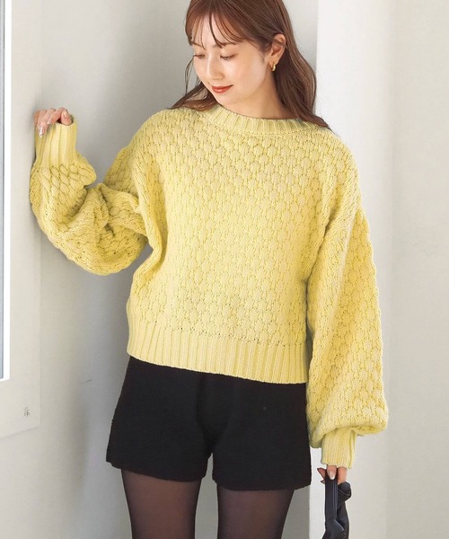 tiptop（ティップトップ）の「ポコポコ編前後2wayカーディガン（ニット/セーター・レディース・アイボリー/チャコールグレー/ピンク/イエロー・FREE）」の8枚目の写真