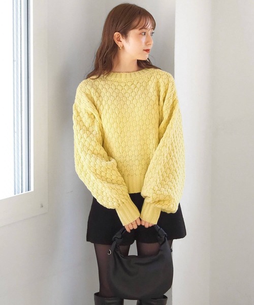 tiptop（ティップトップ）の「ポコポコ編前後2wayカーディガン（ニット/セーター・レディース・アイボリー/チャコールグレー/ピンク/イエロー・FREE）」の9枚目の写真