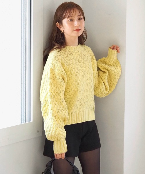 tiptop（ティップトップ）の「ポコポコ編前後2wayカーディガン（ニット/セーター・レディース・アイボリー/チャコールグレー/ピンク/イエロー・FREE）」の10枚目の写真