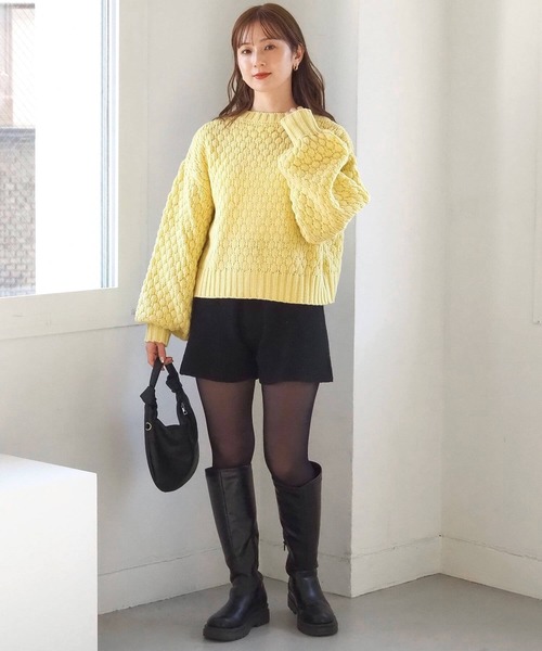 tiptop（ティップトップ）の「ポコポコ編前後2wayカーディガン（ニット/セーター・レディース・アイボリー/チャコールグレー/ピンク/イエロー・FREE）」の12枚目の写真